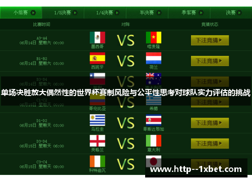 单场决胜放大偶然性的世界杯赛制风险与公平性思考对球队实力评估的挑战
